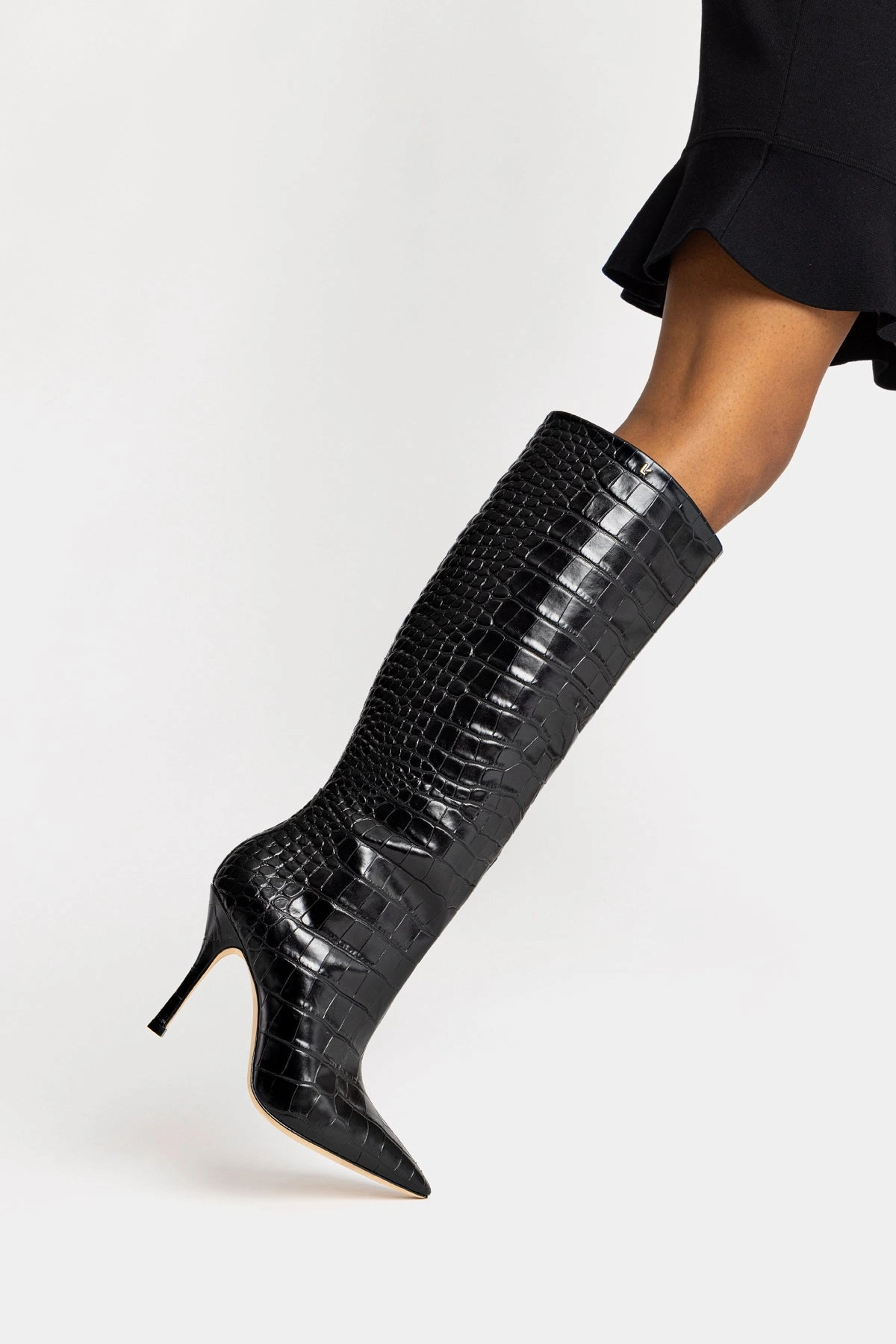 Kate Boot In Black Stamped Leather Classic Silhouette Design