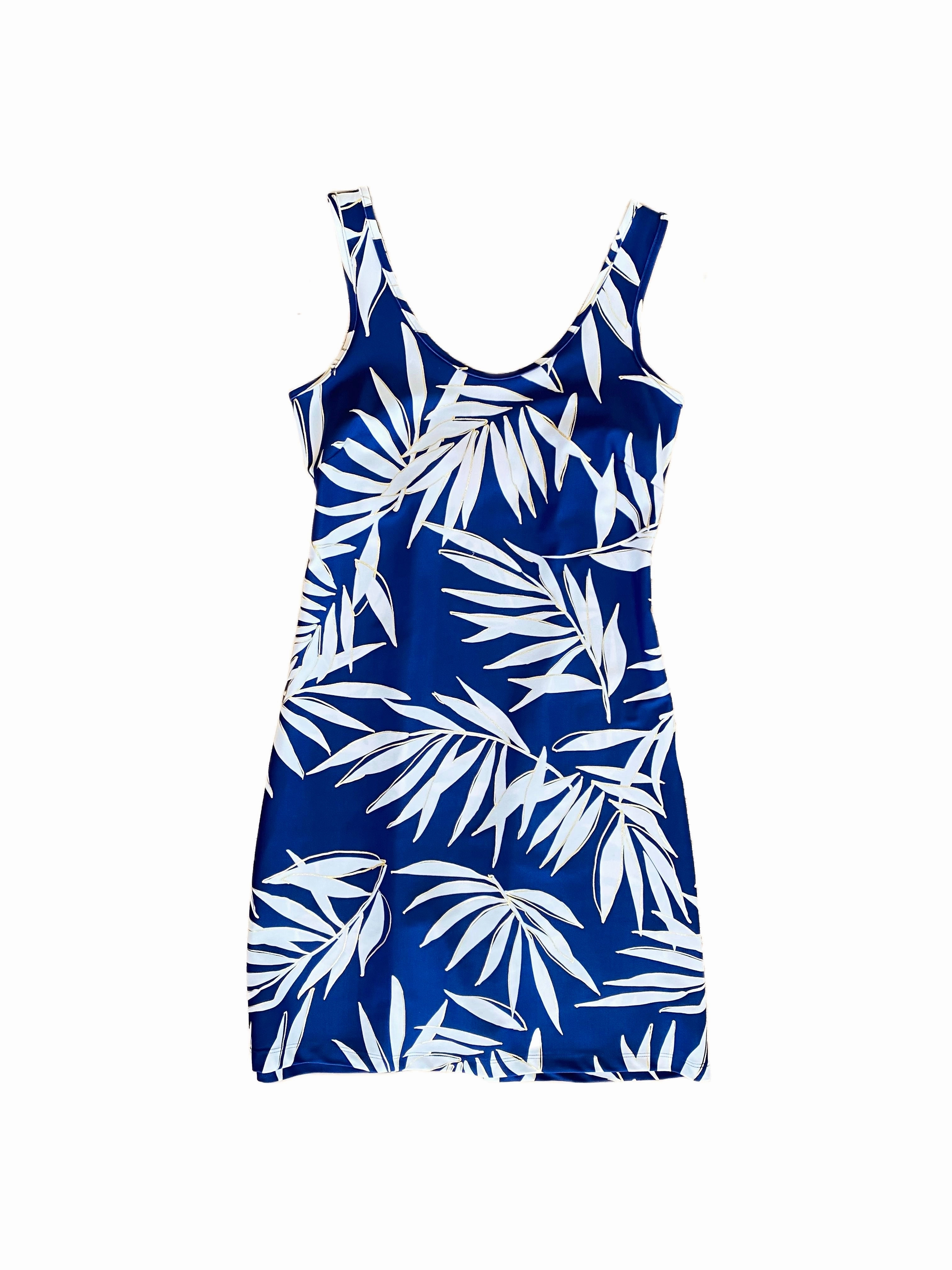 Bright Bloom Bali Tank Dress Navy Palm Leaf