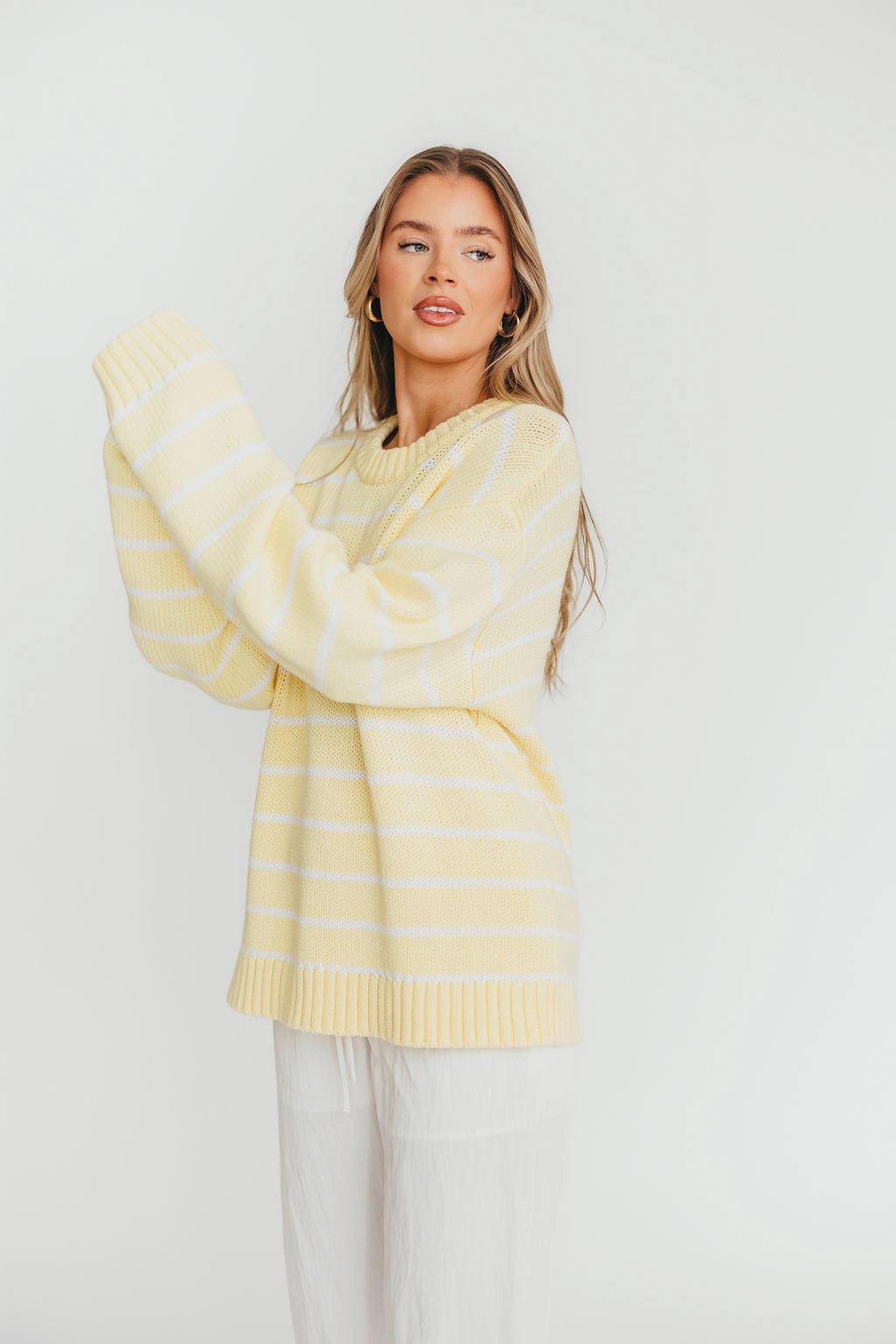 Bayside Sweater in Banana Stripe LowProfileDesign Weighted Hem Trim