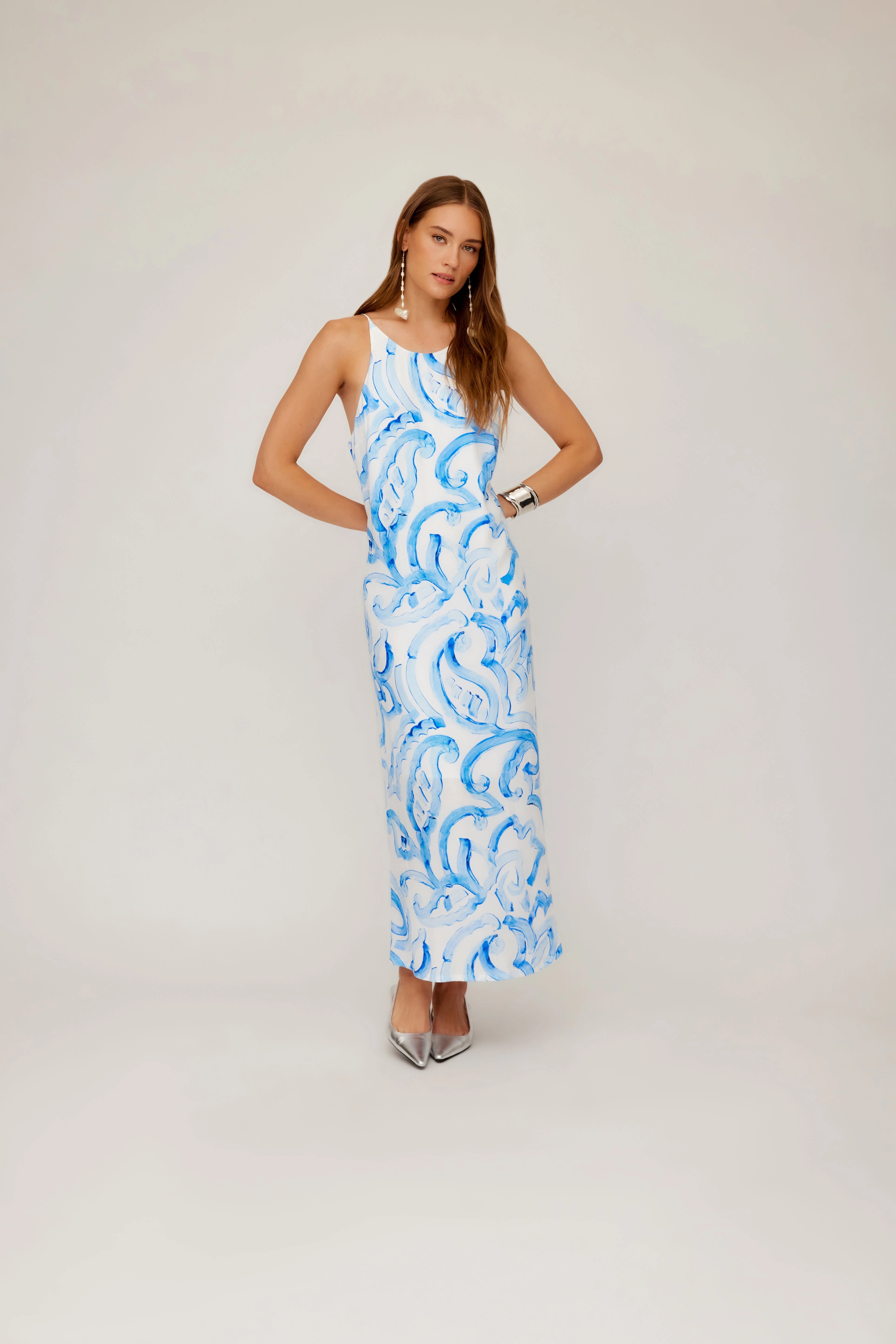 Side-Slit Sera A Line Midi Painted Paisley Print