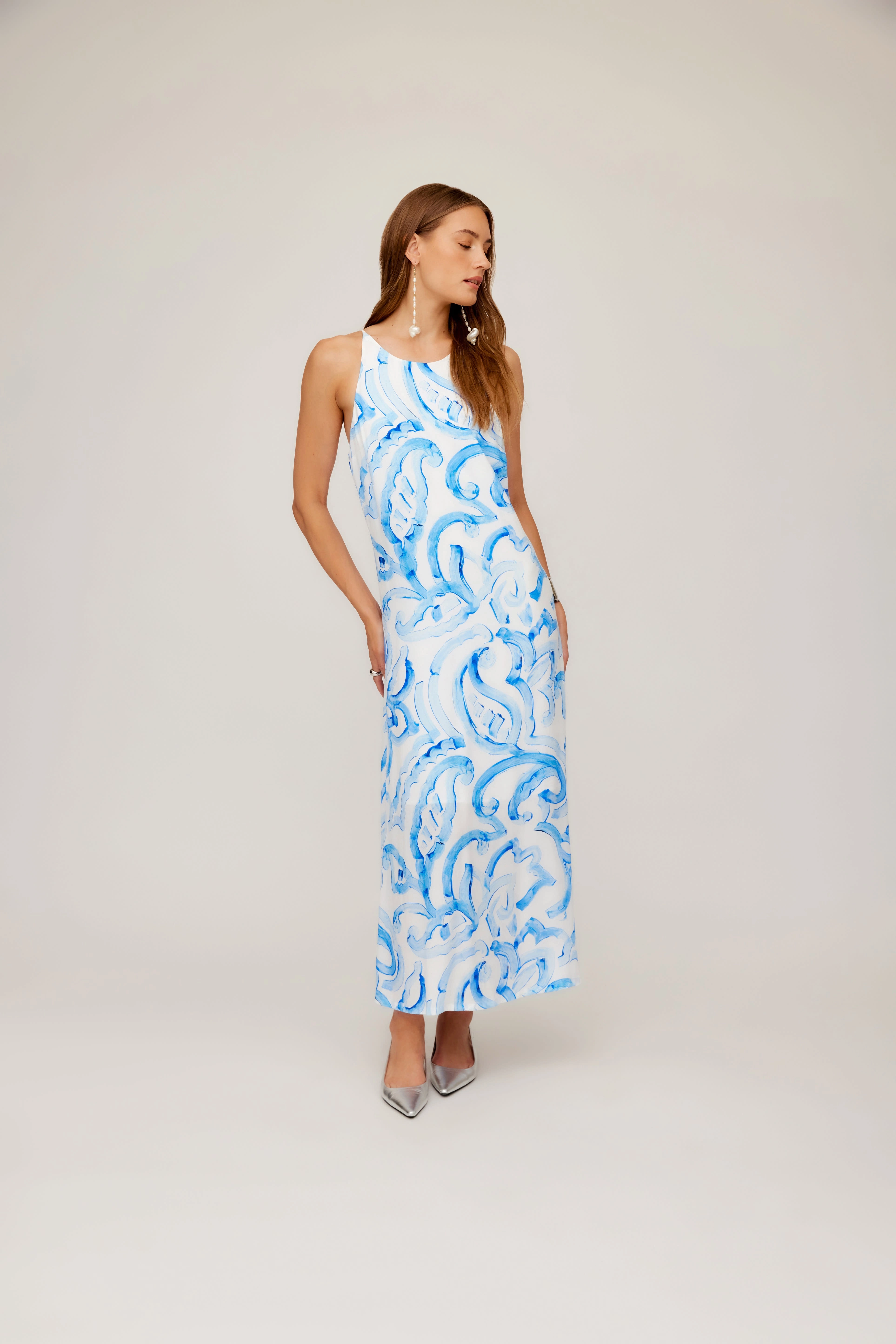 Sera A Line Midi Painted Paisley Print Relaxed Wear
