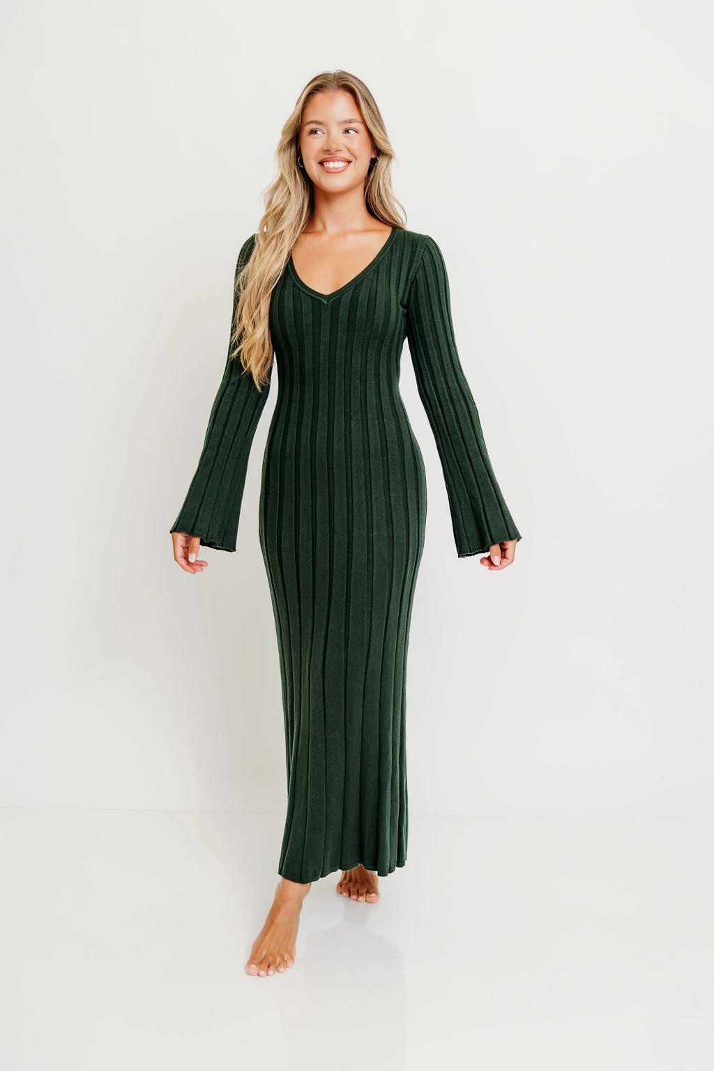 Chic Appeal Hearth V-Neck Maxi Dress in Evergreen - Bump Friendly