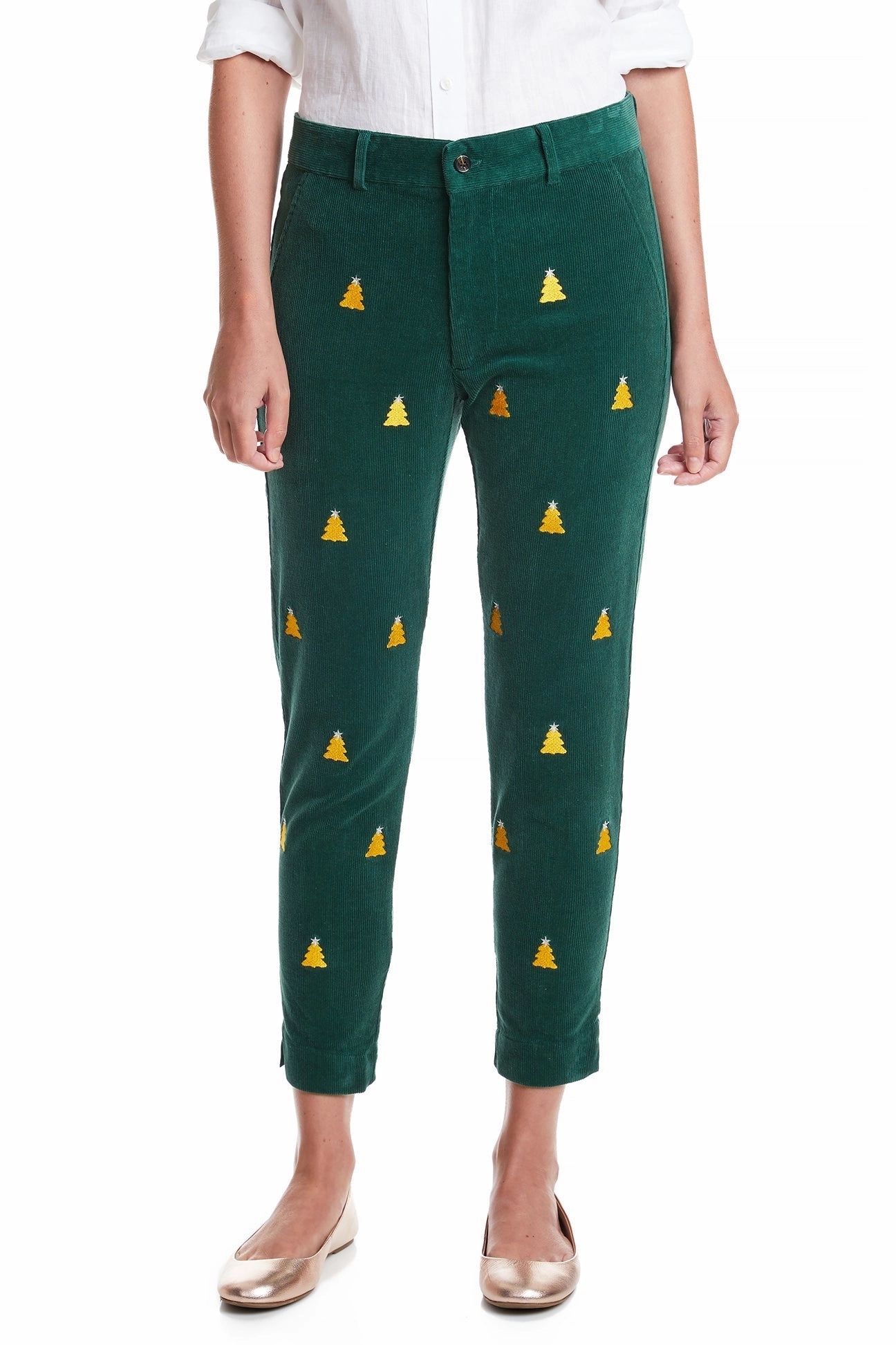 Flexibility Built-In All-Purpose Comfort Beachcomber Corduroy Ankle Capri Hunter with Gold Tree and Silver Star