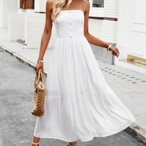 Soft Finish COTTON STRAPLESS DRESS_CWDMD1534