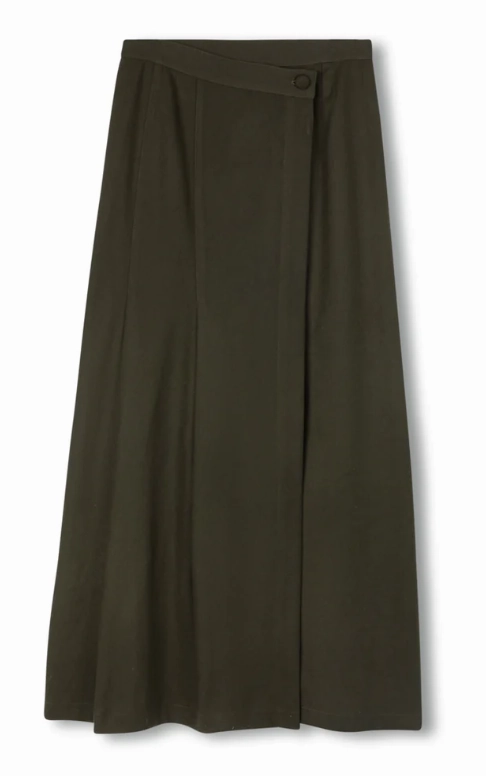 Beige Green Wool Side Pleated Skirt W-22532 Breathable Secure Closure