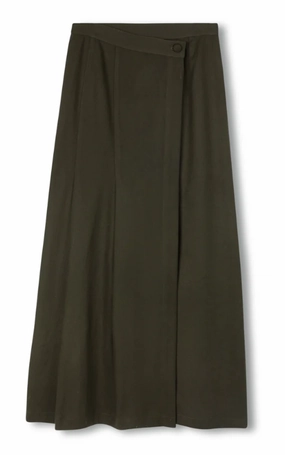 Signature Line Beige Green Wool Side Pleated Skirt W-22532