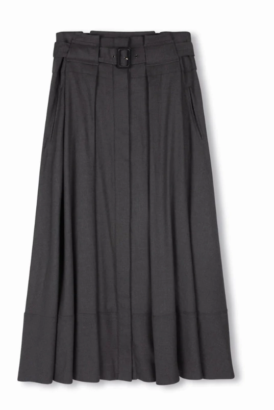 premium fabric Beige Grey Wool Belted Skirt W-21377