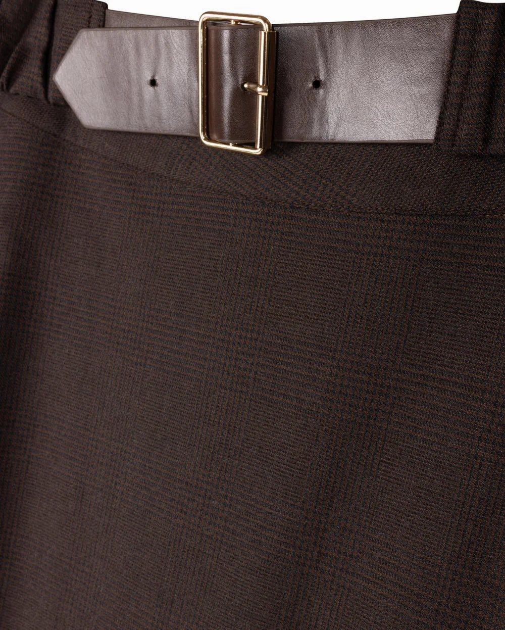 Silk Touch Subtle Details Beige Plaid Belted Skirt W-20601