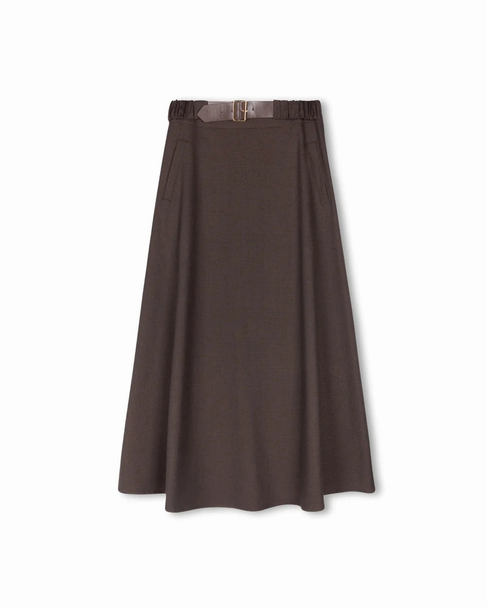 Vibrant Flow Opaque finish Beige Plaid Belted Skirt W-20601