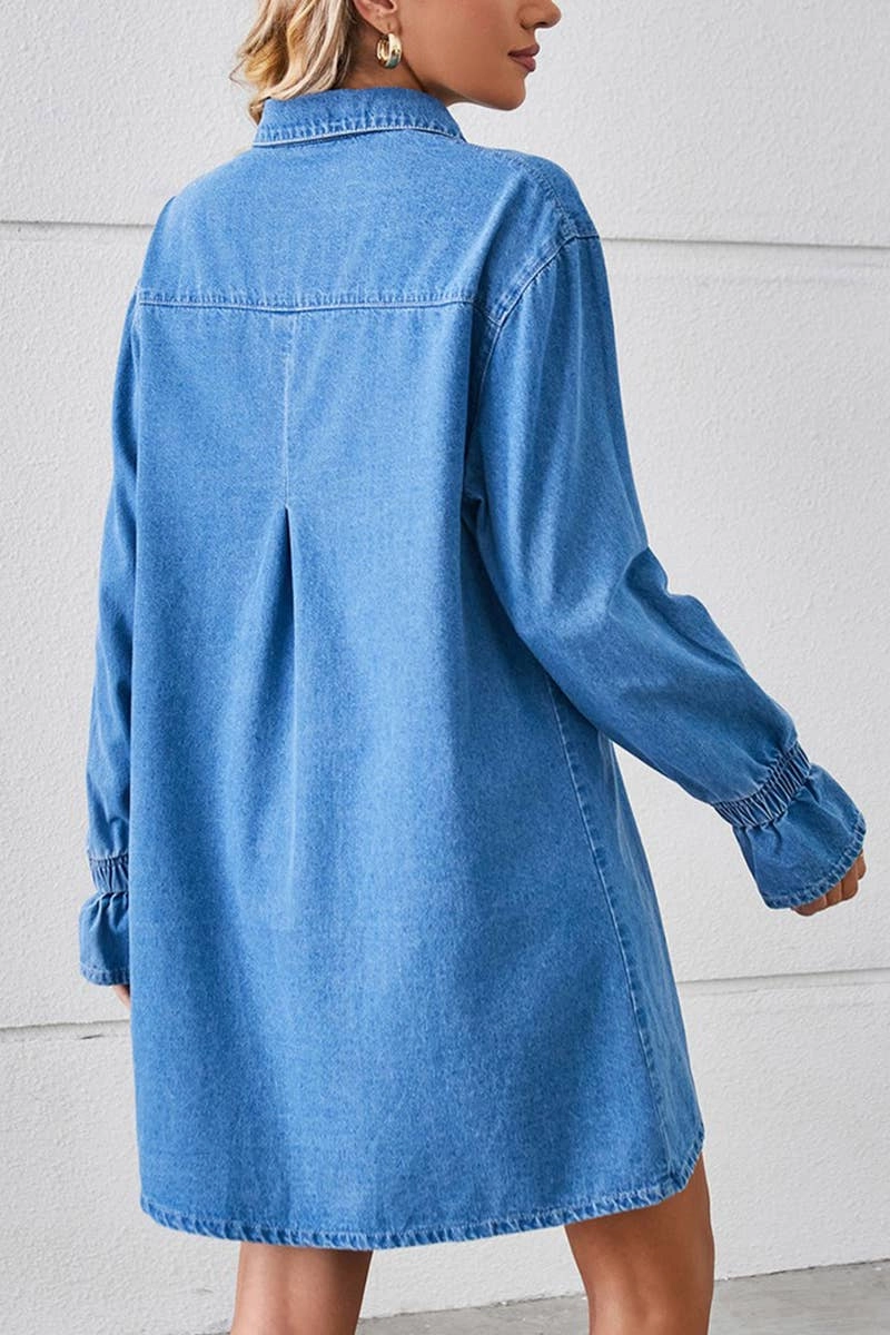 BELL SLEEVE LOOSE CARDIGAN DENIM SHIRT DRESS_CWDSD2576 Refined Mood Tulle Air