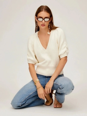 Bennet Shirred Sleeve Sweater Ecru Fade Resistant Dye