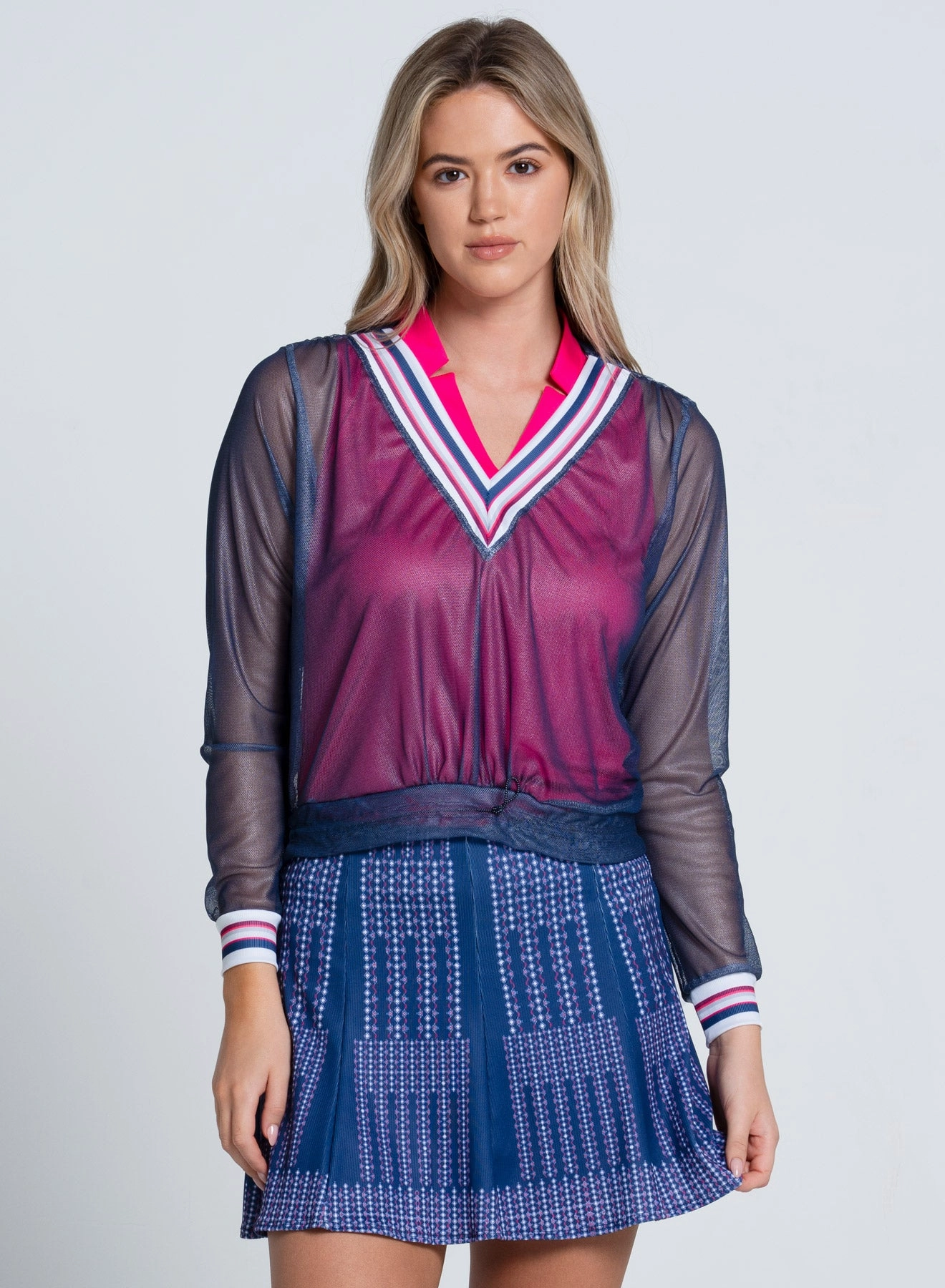 Ribbed Trims Reflective Trim Details Berry Sweet V Pullover Long Sleeve