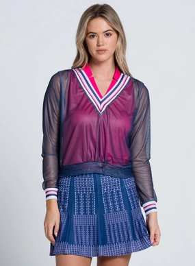 Ribbed Trims Reflective Trim Details Berry Sweet V Pullover Long Sleeve