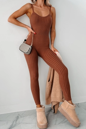 Better By The Minute Sweater Knit Catsuit (Mocha) MicrofiberTech BambooBlend