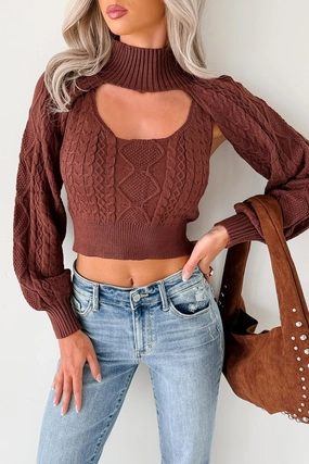 Beyond Limits Cut-Out Cable Knit Sweater Set (Brown) Compression Fit Technology LayeringFriendly Weight