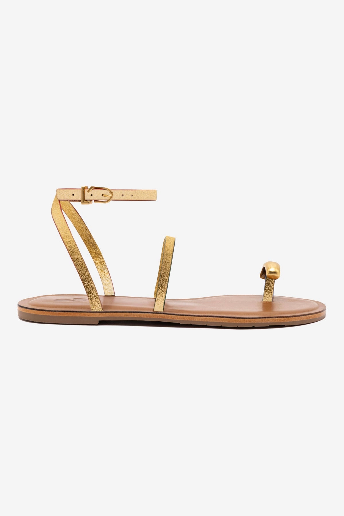 Biarritz Flat Sandal In Gold Metallic Leather Anti Bacterial