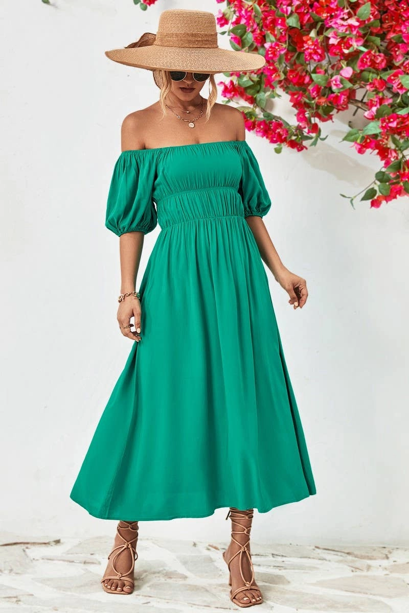 Fit For All A STRAIGHT SHOULDER SHORT SLEEVE LONG DRESS_CWDMD1212