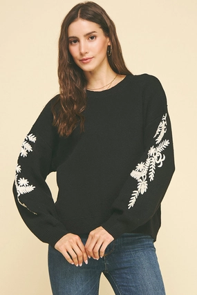 Microfiber Technology Cooling Technology Black Sleeve Detail Knit Sweater