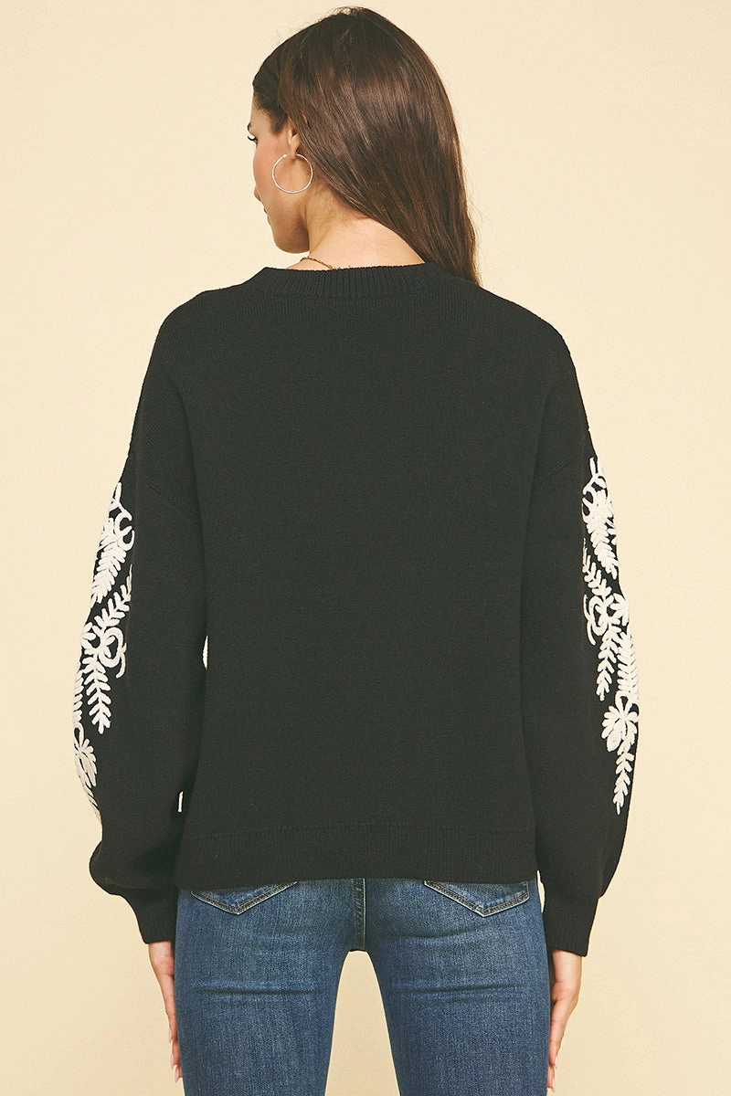 SlimFit Cold Weather Black Sleeve Detail Knit Sweater