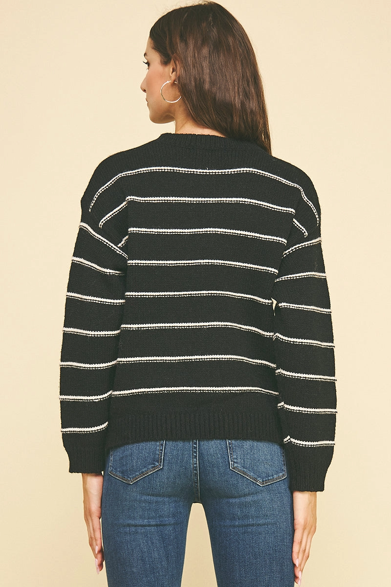 Light Reflective Printing Compression Fit Engineering Black Stripe Knit Sweater