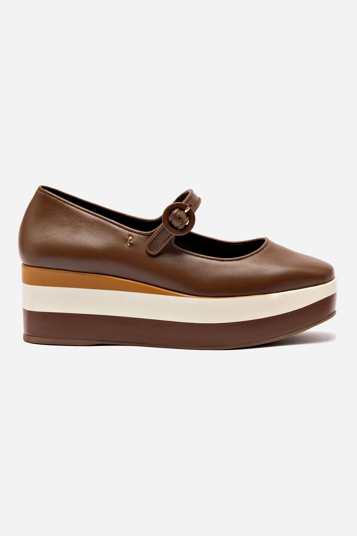 Blair Flatform In Burnt Umber, Biscuit and Ivory Leather Field Walk Anti Fatigue Footbed