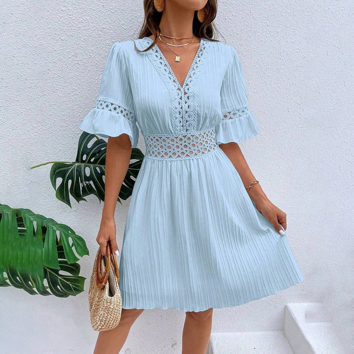 All-season garment Wrap Glow Bohemian Casual Ruffle Dress_CWDSD4029