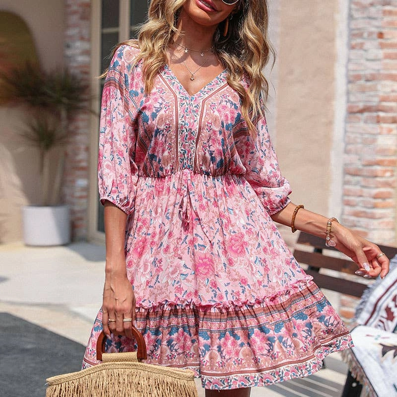 Outfit Core BOHO HALF-SLEEVED FLORAL DRESS_CWDSD3867