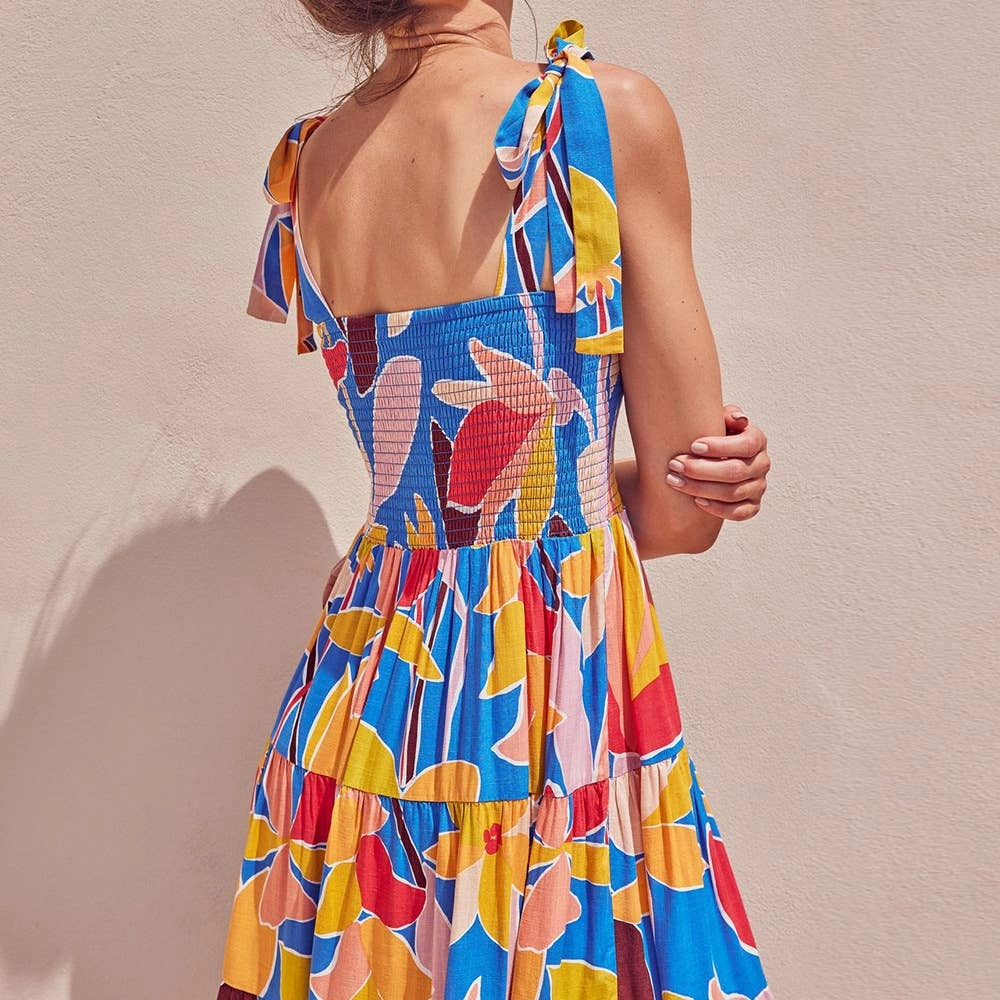 BOHO PRINT TEA BREAK FRENCH WRAP DRESS_CWDMD2380 Noble Glow Calm Silhouette