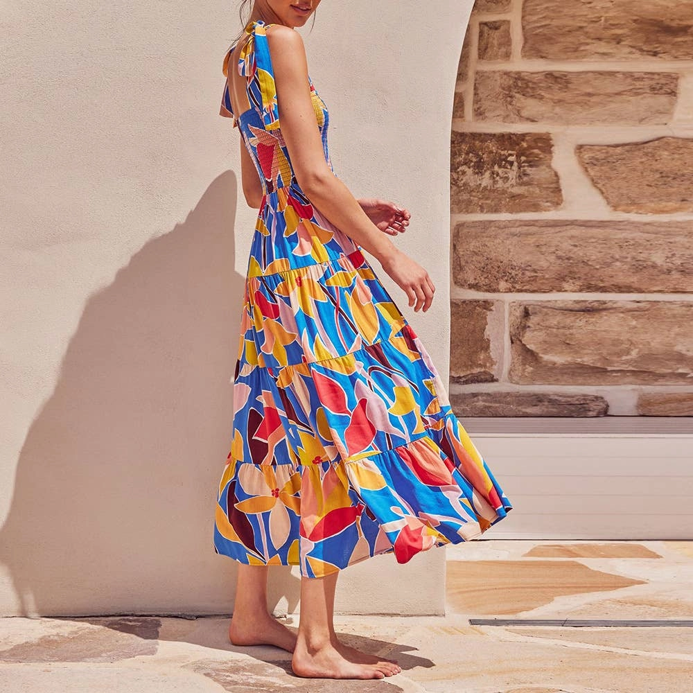 BOHO PRINT TEA BREAK FRENCH WRAP DRESS_CWDMD2380 All Wear Work Vibe