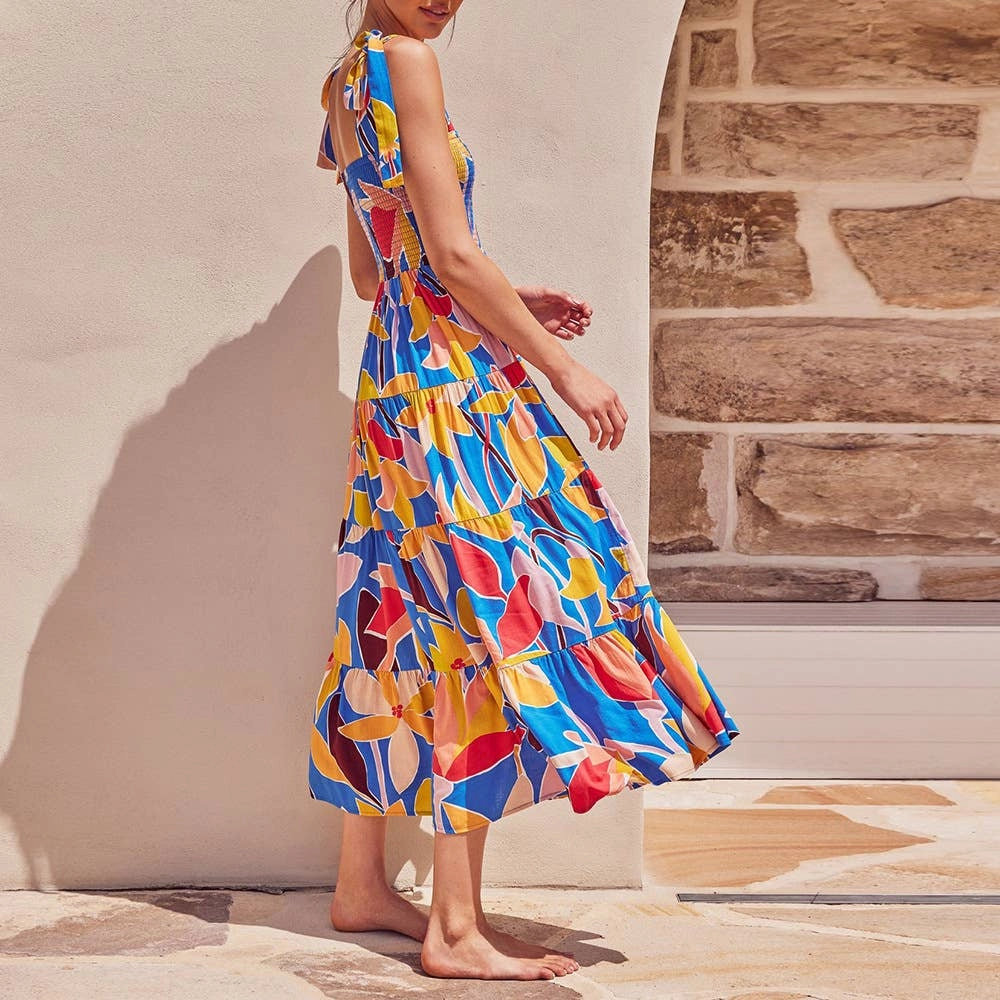 BOHO PRINT TEA BREAK FRENCH WRAP DRESS_CWDMD2380 Polished Motion