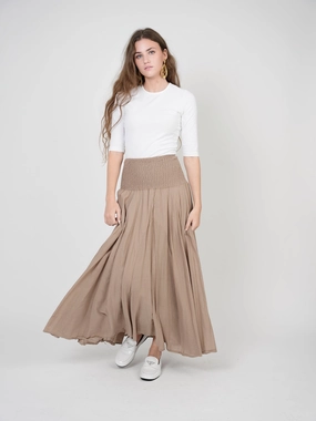 Trendy Style Red Myth Mocha Smocked Waist Tiered Maxi SB1CM7557SL