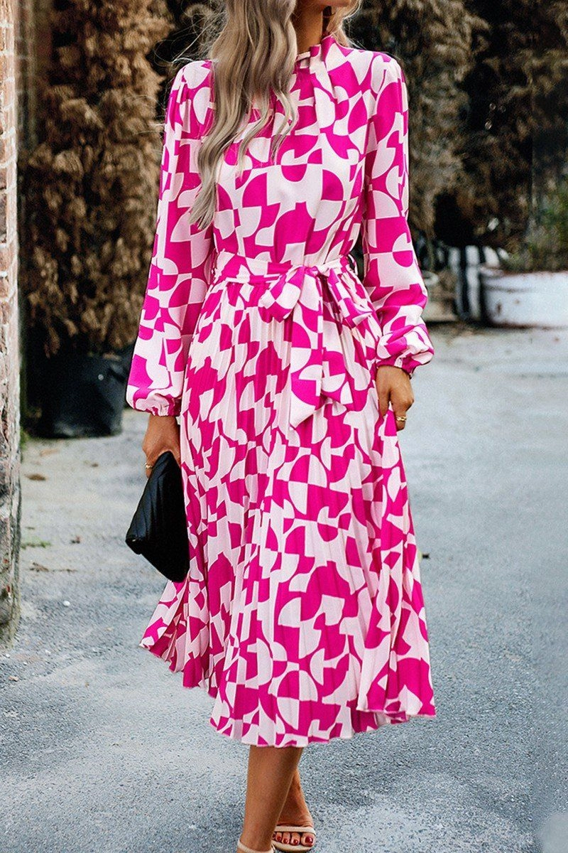 Mood Look WOMEN RUFFLED HIGH NECK BELTED LONG DRESS