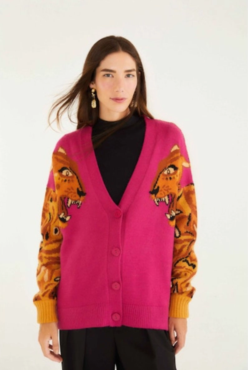 Activewear Top Bold Tiger Sleeve Knit Cardigan