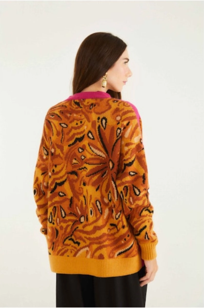 Circular Knit Bold Tiger Sleeve Knit Cardigan