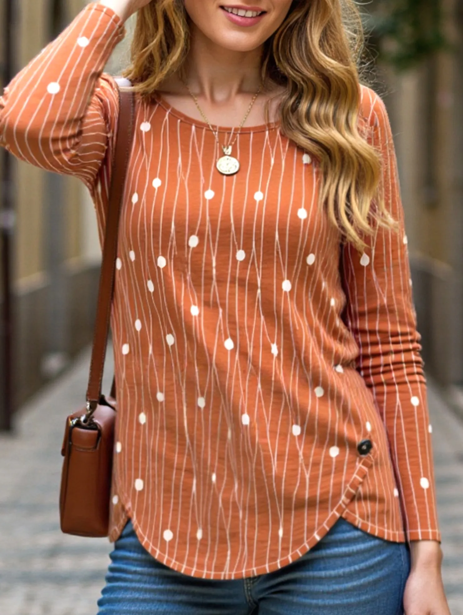 Round neck long sleeve loose pullover shirt CompressionTechnology