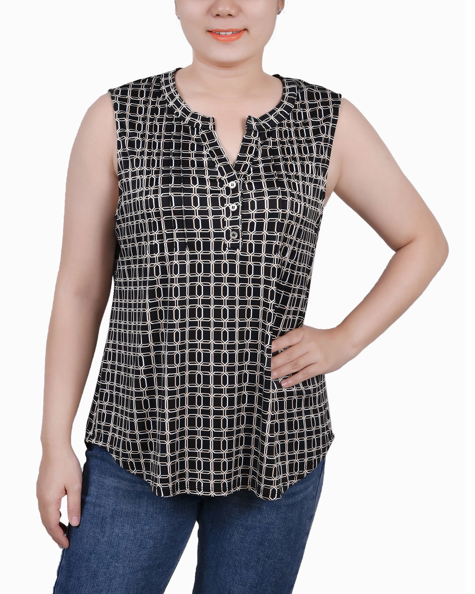 Trendy Shirt Petite Sleeveless Knit Y Neck Top