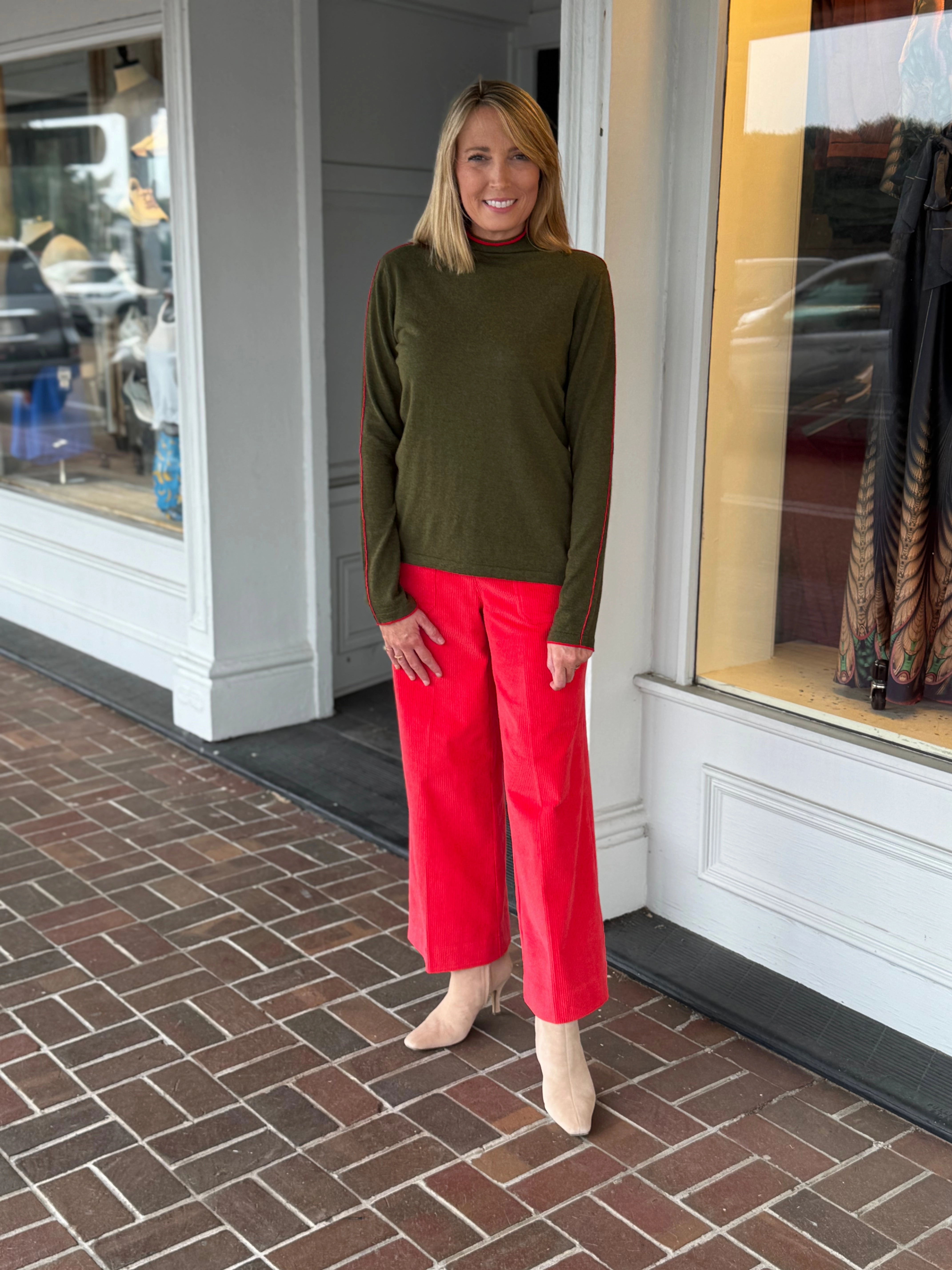 Placket Detailing Vilagallo Knit Green Sweater