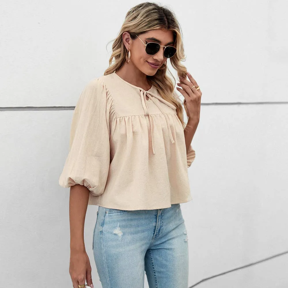 AbrasionResistant Edging BOW TOP WITH FIVE-QUARTER SLEEVES_CWTBLS0768