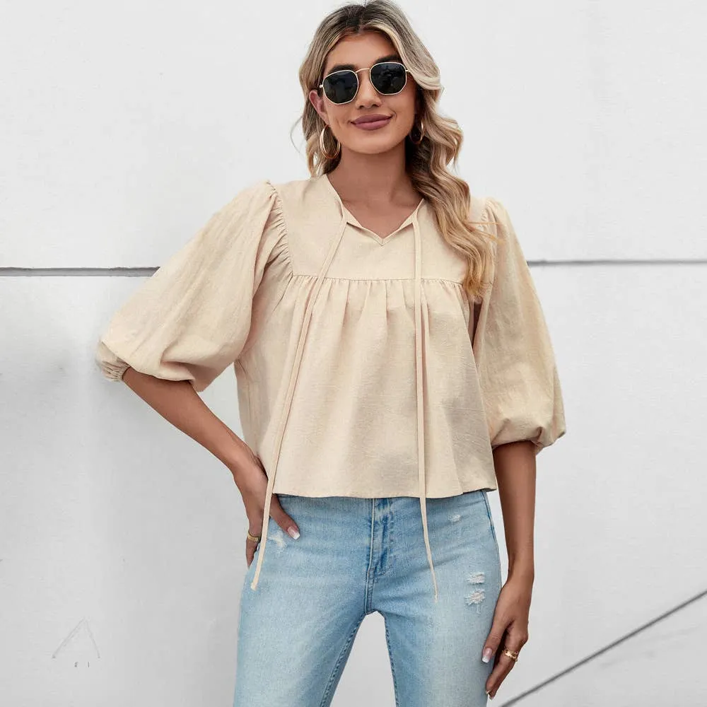 Summer Dress BOW TOP WITH FIVE-QUARTER SLEEVES_CWTBLS0768