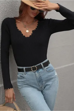 Quick-Dry Trendy Look DEEP V NECK CASUAL DAILY KNIT TOP