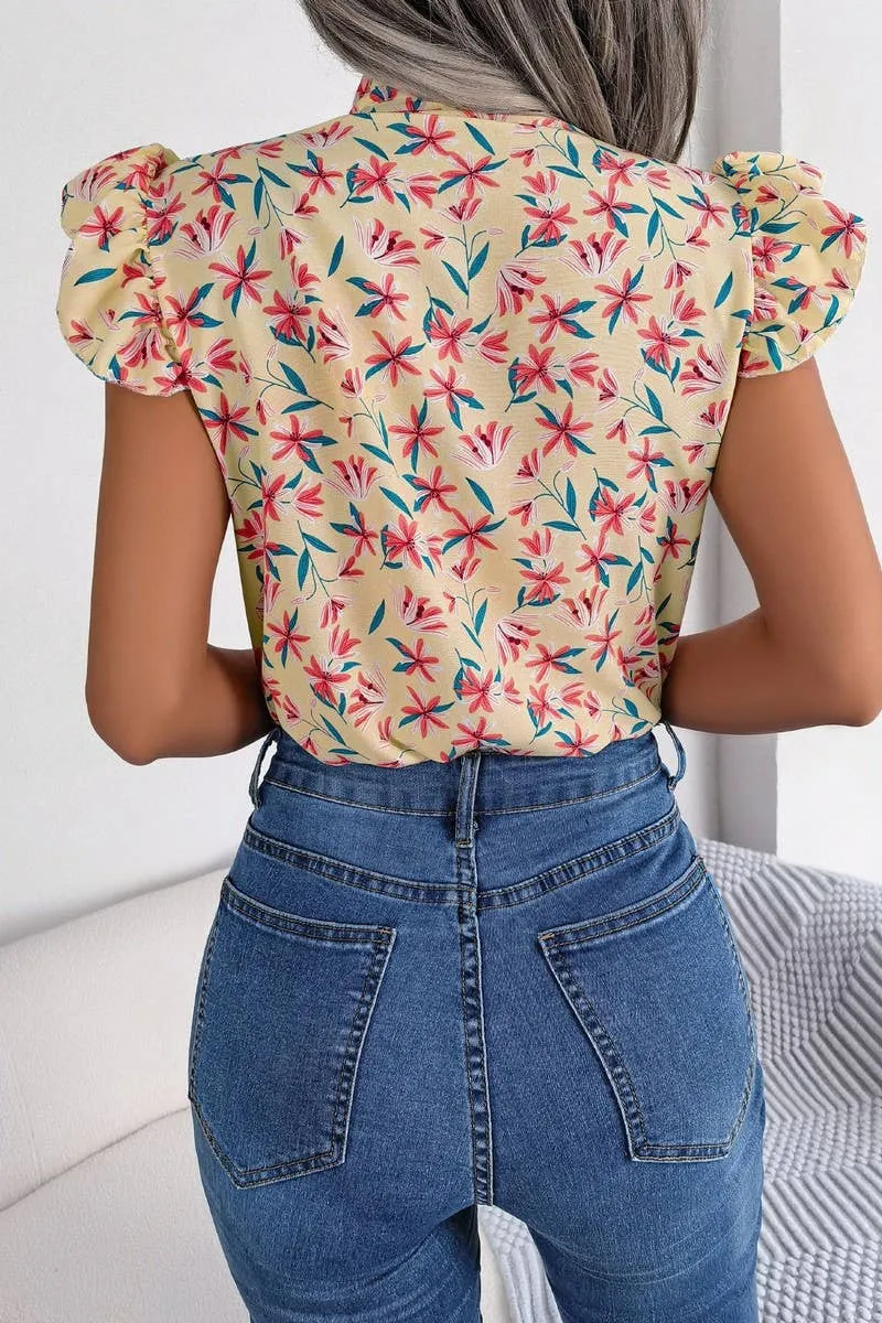 Fashionable Look BROKEN FLOWERS WOOD EAR LACE BOW CHIFFON SHIRT_CWTSTSL0036