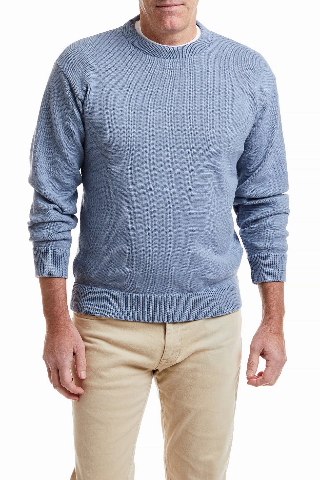 Yachtsman Crewneck Sweater Sunwashed Blue Contoured Side Panels HeatPressedLogos