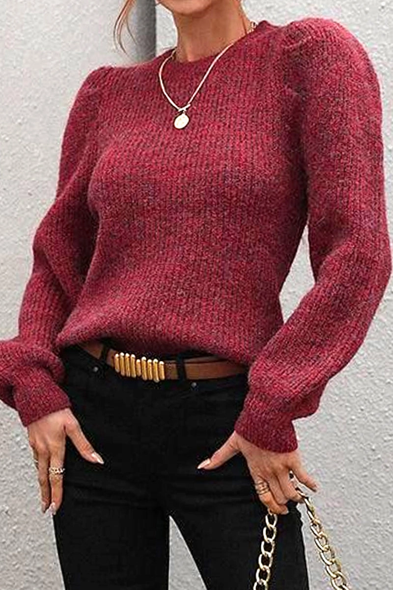 LOOSE FIT LEG OF MUTTON SLEEVE KNIT WARM SWEATER Daily Wear