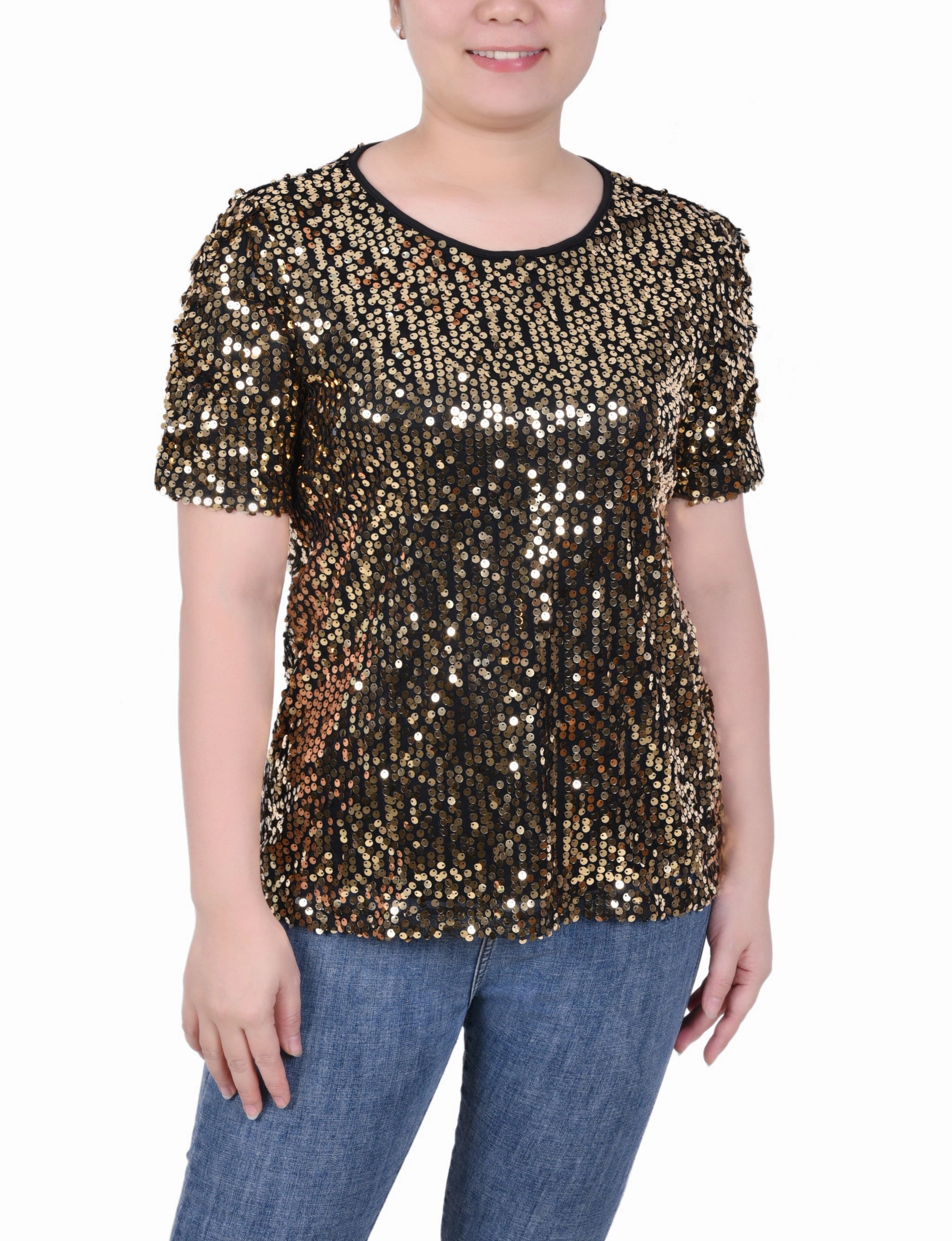 AllDaySoftness AntiOdorTechnology Petite Short Sleeve Sequined Top