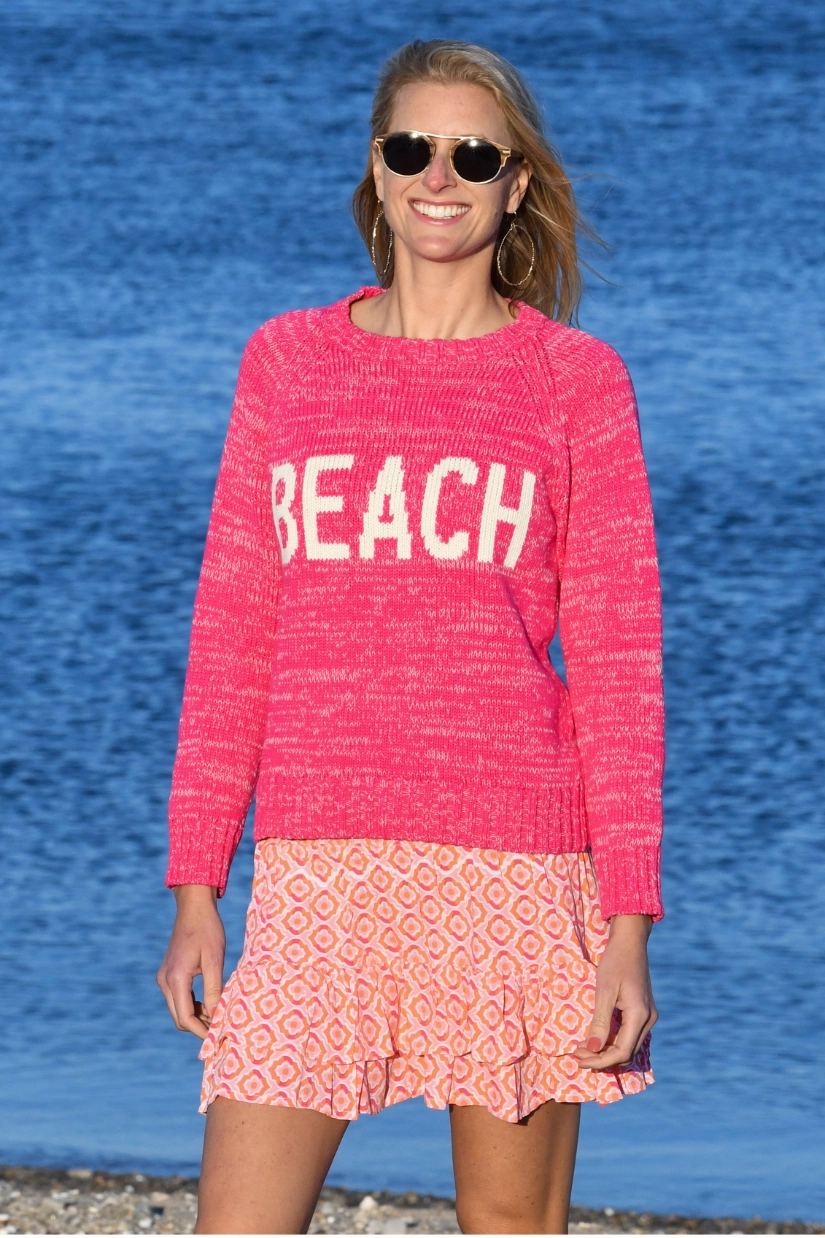 AdjustableHem Comfortable Wear Beach Sweater / Pink White