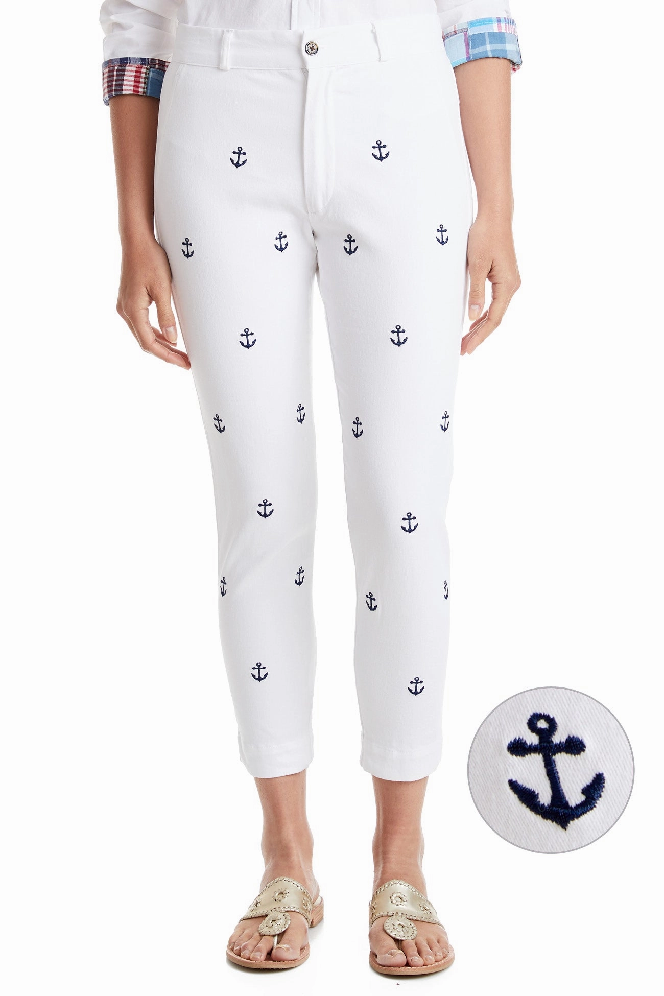 Ankle Capri Stretch Twill White with Anchor OrganicCotton