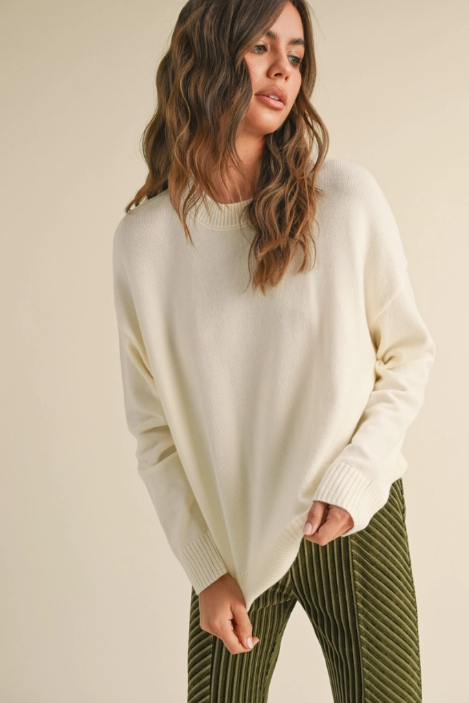 EcoFriendly Material Smooth Interior Lining Brielle Crew Neck Sweater in Cream