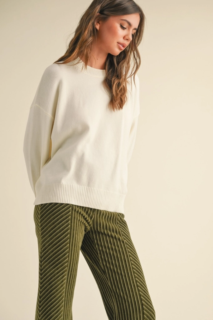 Brielle Crew Neck Sweater in Cream ConvertibleCollarSystem NonScratchyLining