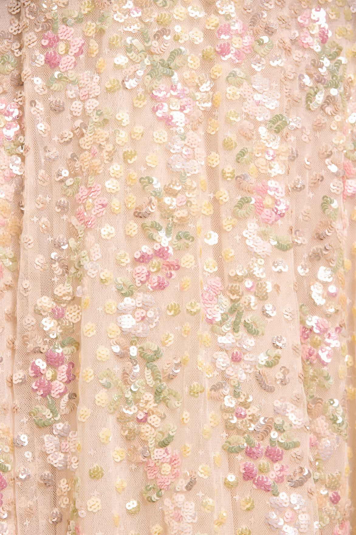 Calm Texture Confetti Ruffle Off-Shoulder Ankle Gown