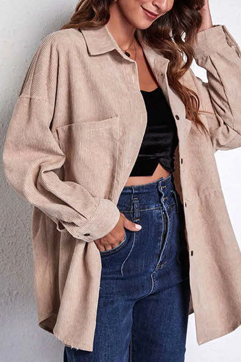 STITCHING POCKETS CORDUROY SHIRT High Density Knit Reinforced Hems